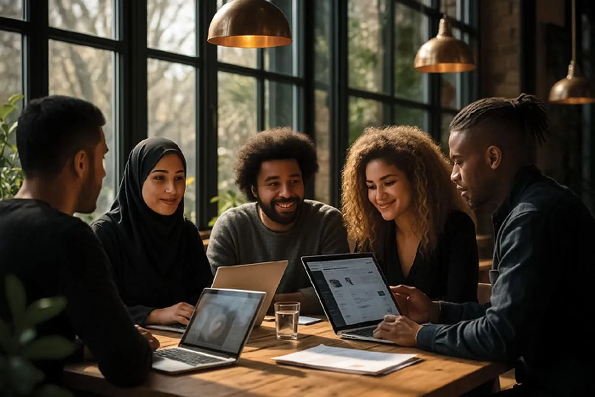 A group gathered around a table at The Grounds